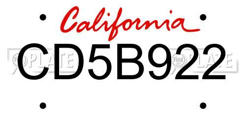 CD5B922 California License Plate