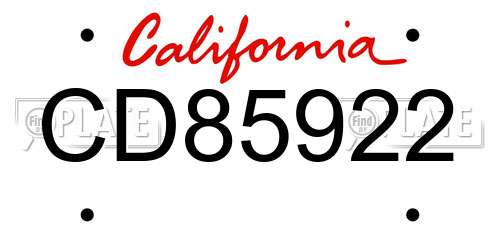 CD85922 California License Plate