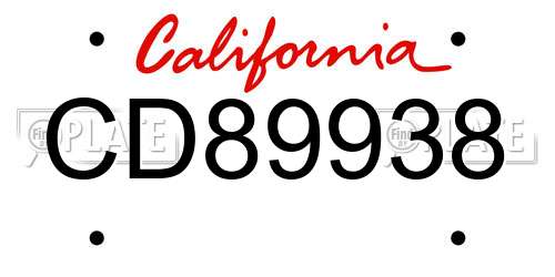 CD89938 California License Plate