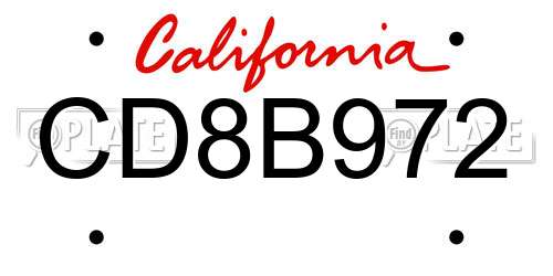 CD8B972 California License Plate