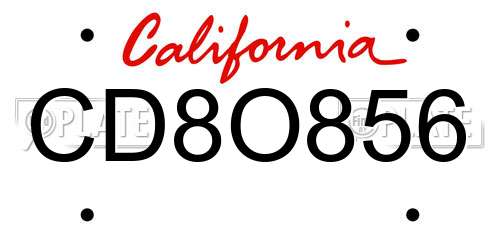 CD8O856 California License Plate