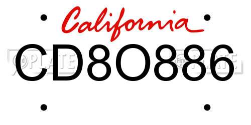 CD8O886 California License Plate