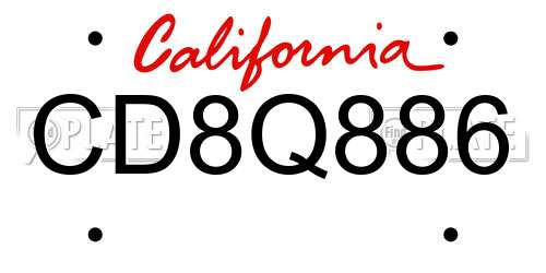 CD8Q886 California License Plate