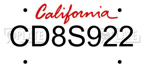 CD8S922 California License Plate