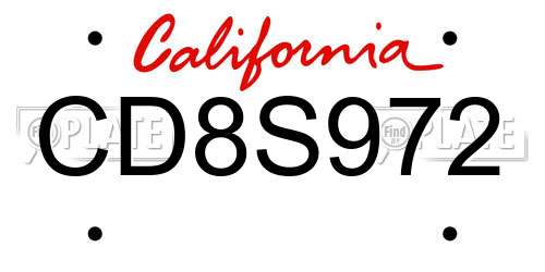 CD8S972 California License Plate