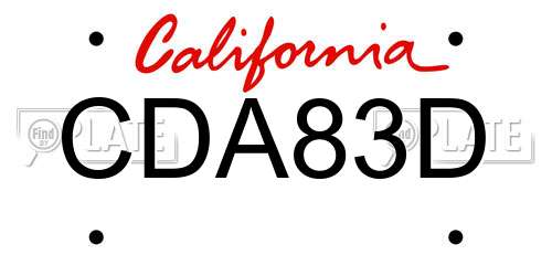 CDA83D California License Plate