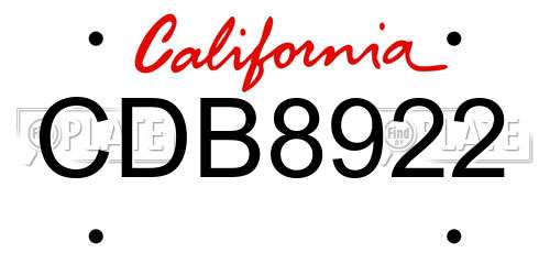 CDB8922 California License Plate