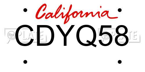CDYQ58 California License Plate