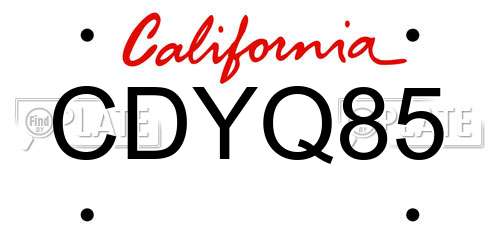 CDYQ85 California License Plate