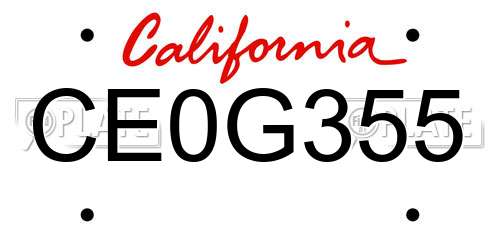 CE0G355 California License Plate