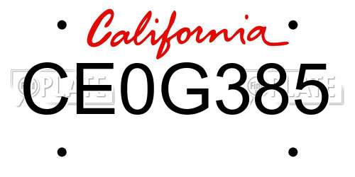 CE0G385 California License Plate