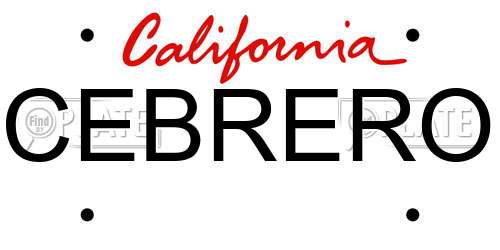 CEBRERO California License Plate