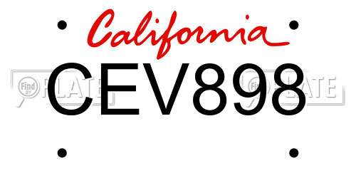 CEV898 California License Plate
