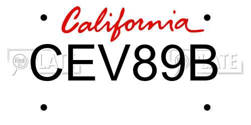 CEV89B California License Plate
