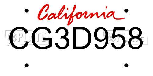CG3D958 California License Plate