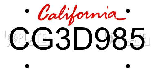 CG3D985 California License Plate