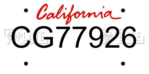 CG77926 California License Plate