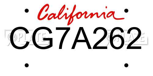 CG7A262 California License Plate