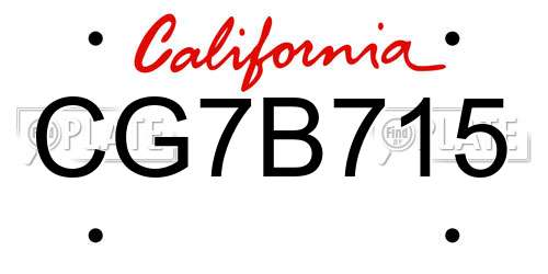 CG7B715 California License Plate