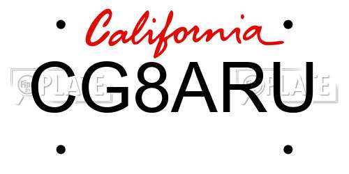 CG8ARU California License Plate