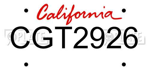 CGT2926 California License Plate