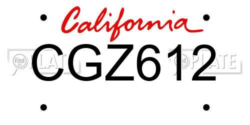 CGZ612 California License Plate