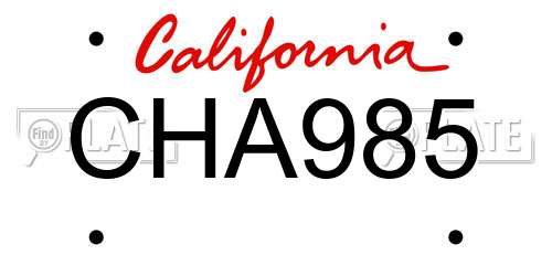 CHA985 California License Plate
