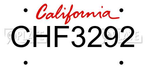 CHF3292 California License Plate