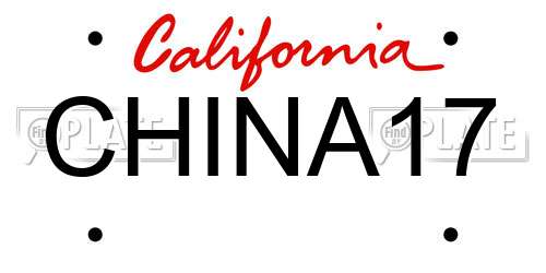 CHINA17 California License Plate