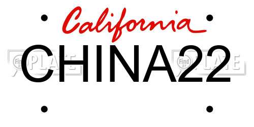 CHINA22 California License Plate