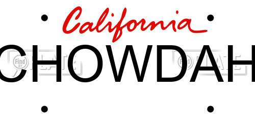 CHOWDAH California License Plate