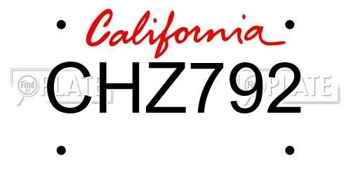 CHZ792 California License Plate