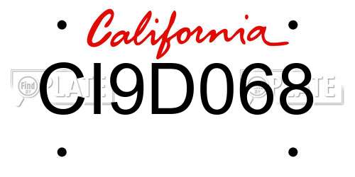 CI9D068 California License Plate