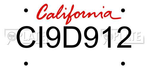 CI9D912 California License Plate