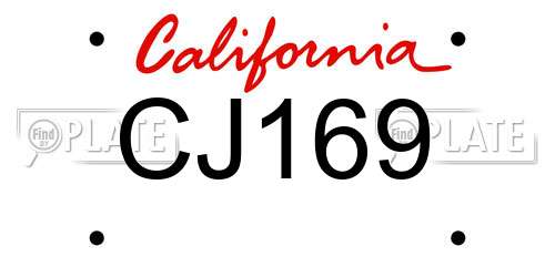CJ169 California License Plate