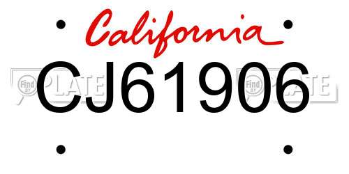 CJ61906 California License Plate