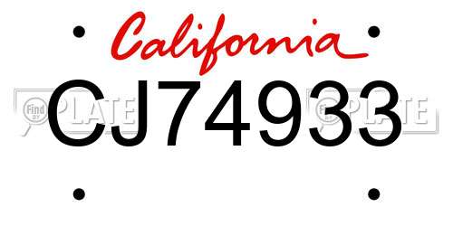 CJ74933 California License Plate