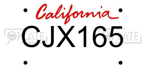 CJX165 California License Plate