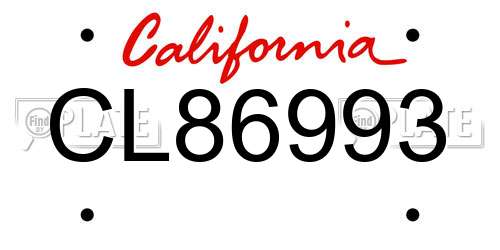 CL86993 California License Plate