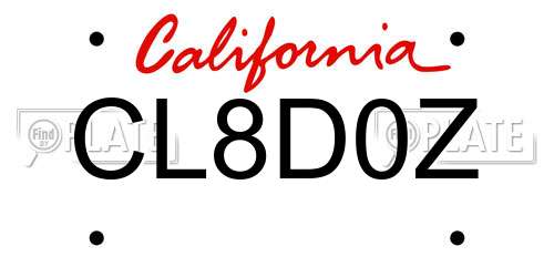CL8D0Z California License Plate