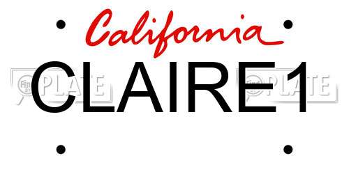 CLAIRE1 California License Plate