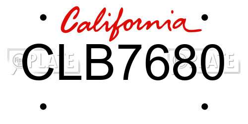 CLB7680 California License Plate