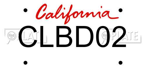 CLBD02 California License Plate