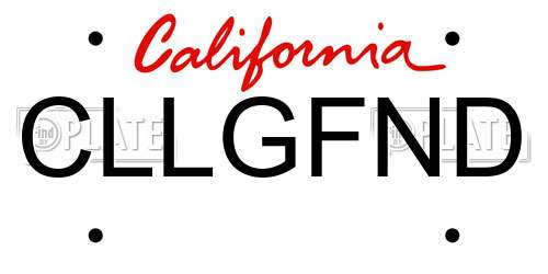 CLLGFND California License Plate