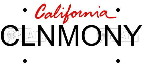 CLNMONY California License Plate