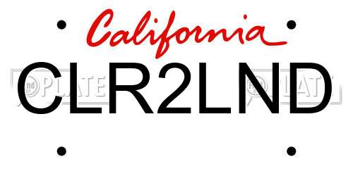CLR2LND California License Plate