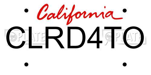 CLRD4TO California License Plate