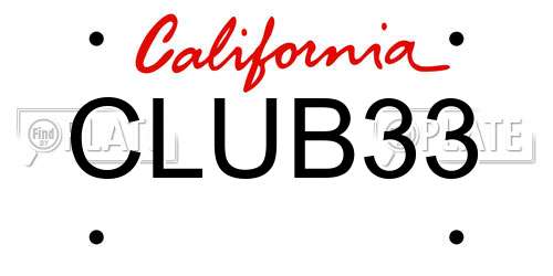 CLUB33 California License Plate