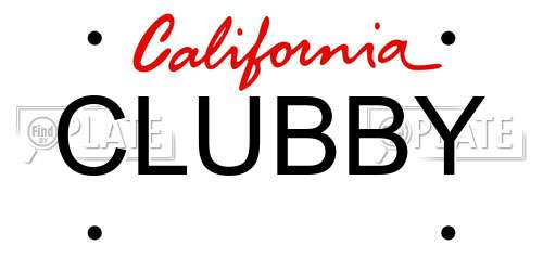 CLUBBY California License Plate