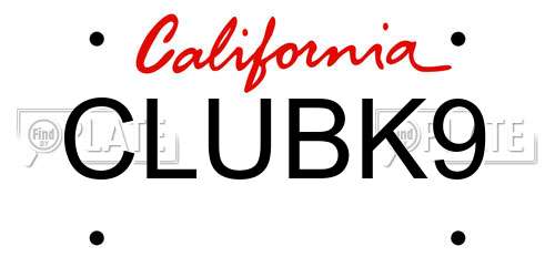 CLUBK9 California License Plate
